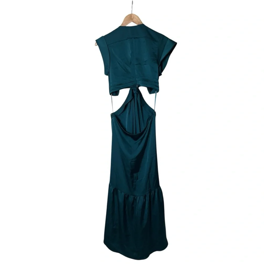 Jason Wu Satin Midi Teal Green Cutout Dress M - Picture 14 of 15